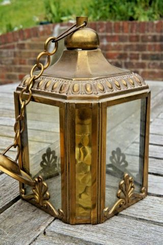 Vintage / Antique Ornate Brass And Glass Hall Lamp 4