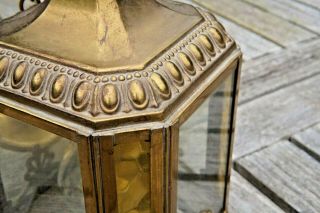 Vintage / Antique Ornate Brass And Glass Hall Lamp 7