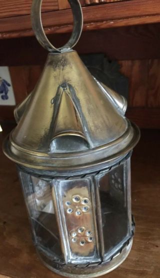ANTIQUE FRENCH BRASS AND GLASS LANTERN 2
