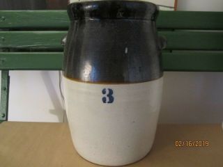 Antique 3 Gallon Butter Churn Crock Brown & White Pottery Stoneware,  No Lid