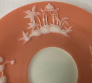 RARE c1920 ANTIQUE LENOX PAGODA CORAL DEMITASSE CUP & SAUCER,  COND 4