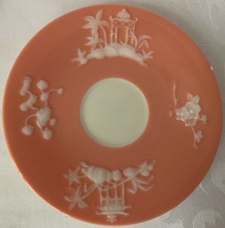 RARE c1920 ANTIQUE LENOX PAGODA CORAL DEMITASSE CUP & SAUCER,  COND 7