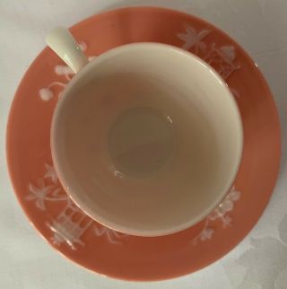 RARE c1920 ANTIQUE LENOX PAGODA CORAL DEMITASSE CUP & SAUCER,  COND 8