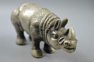 China Collectable Old MIao SIlver Carve Mighty Rhinoceros Rare Special Statue 2