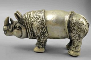 China Collectable Old MIao SIlver Carve Mighty Rhinoceros Rare Special Statue 3