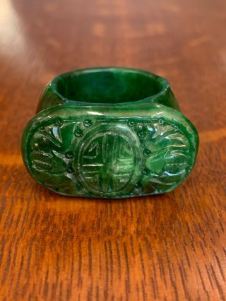 Vintage Natural Dark Green Jadeite Jade Carved Solid Ring Size 11