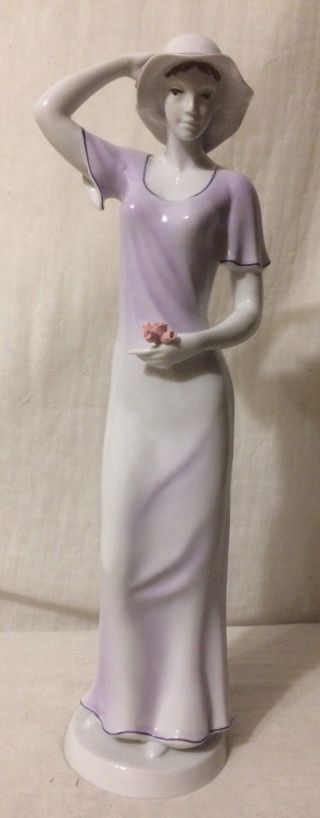 Hollohaza Hungary 1831 Hand Painted Porcelain C.  17 " Woman W/ Hat & Roses