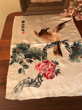 Vintage Hand Embroidery On Silk/korea Early 1950’s/19” X 14” Great Vintage Cond