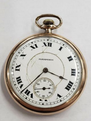 Vintage 12 Size Hampden Pocketwatch 17 Jewel G.  F.  Case - Runs - Vt96