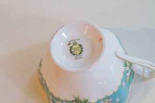 VINTAGE QUEEN ANNE TEA CUP AND SAUCER MARILYN AQUA WITH WHITE SNOWDROP FLOWERS 7