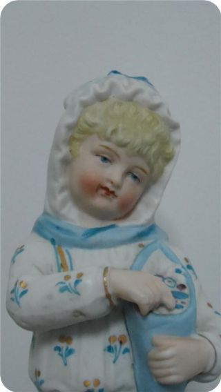 Antique German Porcelain Bisque Figurine Blue Girl,  Young Lady 8.  75 " Statue