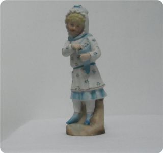 Antique German Porcelain Bisque Figurine Blue Girl,  Young Lady 8.  75 