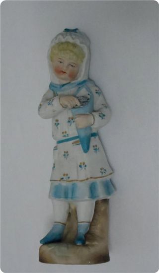 Antique German Porcelain Bisque Figurine Blue Girl,  Young Lady 8.  75 