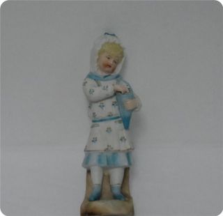 Antique German Porcelain Bisque Figurine Blue Girl,  Young Lady 8.  75 