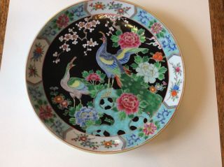 Large 12inch Nipon Peacock Plate Platter Hand Painted Enameled Japanese Signed