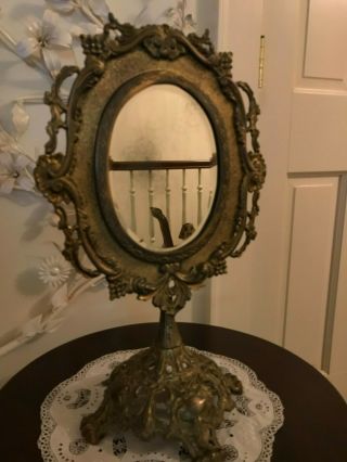 Vintage/antique Heavy Metal Ornate Vanity Table Dressing Mirror