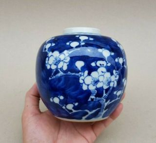 19th C Qing Dynasty Antique Chinese Porcelain Blue And White Jar With Prunus