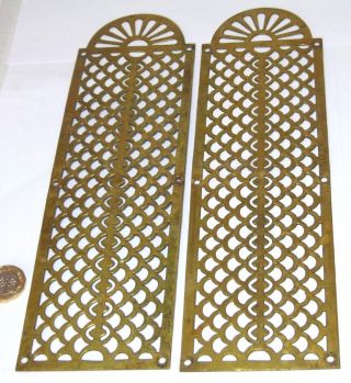 Pair Antique Pierced Brass Fancy Door Finger Plate Arts &crafts Gothic Trellis