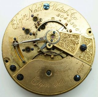 Vintage Elgin Cal.  123 17 Jewel 18s Pocket Watch Movement For Repair