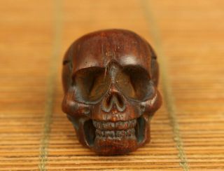Rare Chinese Old Yak Horn Hand Carving Skull Head Statue Pendant Noble Gift