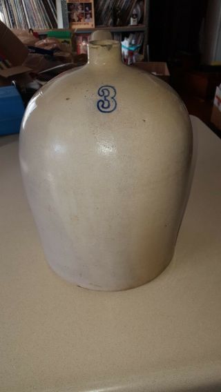 Antique 3 Gallon Salt Glazed? Crock Jug Cobalt Blue 3