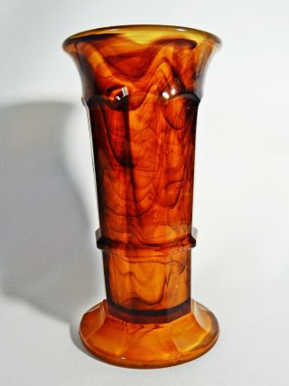 Antique Art Deco George Davidson Amber Cloud Glass Column Vase Frosted