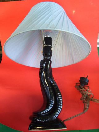 Retro Table Lamp & Shade Mid - Century Black Blue Vintage 1960 