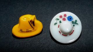 2 Vintage Small Glass Realistic Hat Buttons 514