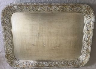 Vintage Italian Florentine Silver & Gold Gilt Wood Large Tray