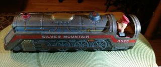 Vintage Tm Mod Toy Japan Battery Op Tin Train & Conductor Silver Mountain 3525