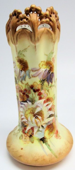 Fab Antique Royal Rudolstadt Hand Painted Vase,  Lacey Golden Top - Gorgeous