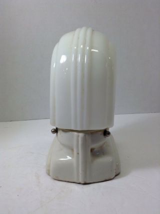 Antique Art Deco Porcelain Wall Sconce Light Fixture,  Glass Shade,  Pull Chain 4