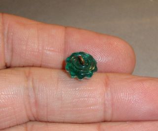 Antique Glass Charmstring Button Turquoise Glass Jelly Mold w/ Brass Ring Center 2