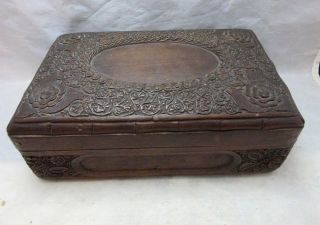 Antique Carved Wood Jewelry Box.  Roses