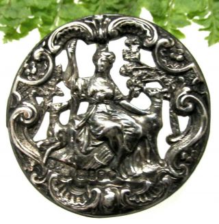 Lovely English Sterling Silver Button Diana The Huntress Open Work Design C132