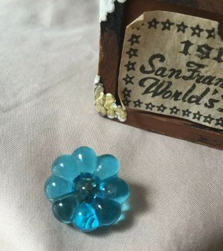 Exquisite Antique Vtg 19th C Molded Blue Glass Charmstring Button 5/8 In