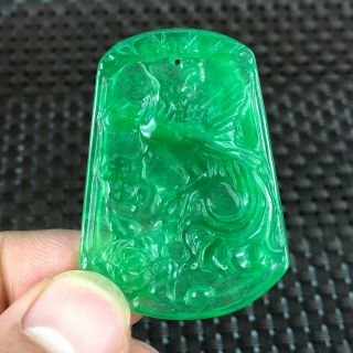 Chinese Green Jadeite Jade Rare Collectible Flowers & Phoenix Handwork Pendant