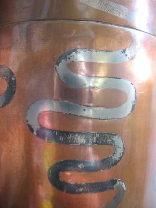 Vintage copper tea caddy/storage jar/canister Inlaid silver design JAPANESE? 6