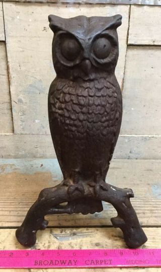 Vintage Cast Iron Owl Andiron Fireplace Decor 14 1/2”