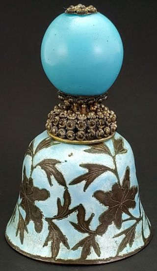 Antique Chinese Enamel Peking Glass Hat Finial Bell