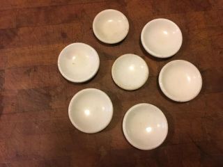 7 Antique Farmhouse White Ironstone Butter Pats Shabby Character