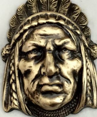 Native American - 3d - Domed Pure Brass - Xtra Large Detailed Picture Button 2” Inch