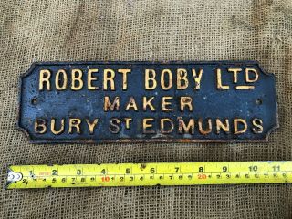 Vintage Cast Iron Name Plate Sign Plaque Robert Boby Maker Bury St Edmunds