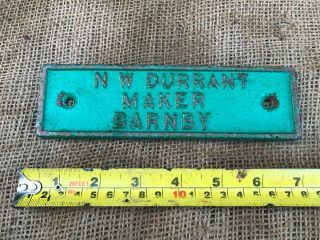 Vintage Cast Iron Name Plate Sign Plaque N W Durrant Barnby Suffolk Maker