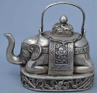 China Collectable Auspicious Old Miao Silver Carve Tang Dynasty Elephant Tea Pot