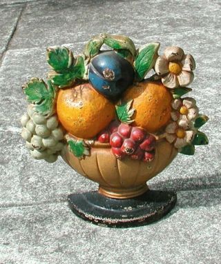 Antique Cast Iron Fruit In Urn Door Stop Hubley