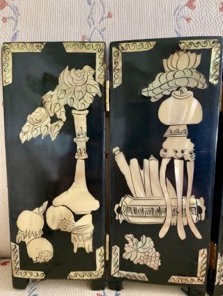 Antique Chinese Inlaid Mother of Pearl lacquer Table Top Screen 2