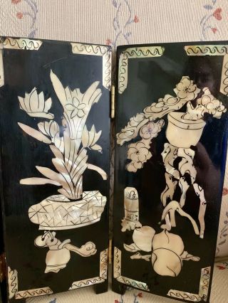Antique Chinese Inlaid Mother of Pearl lacquer Table Top Screen 3