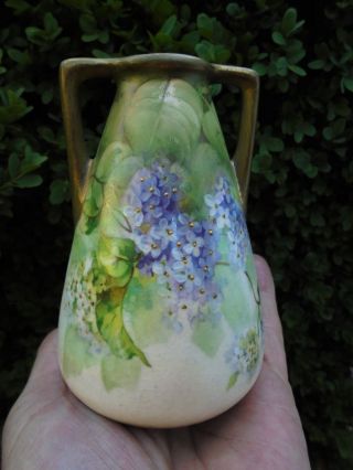Antique Ernst Wahliss Royal Vienna Hand Painted Lilac Flowers Vase C1900