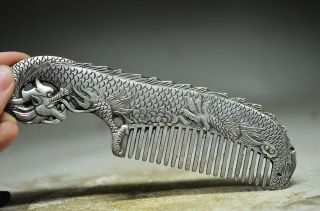 Old China Handwork Miao Silver Carve Dragon Belle Use Rare Comb